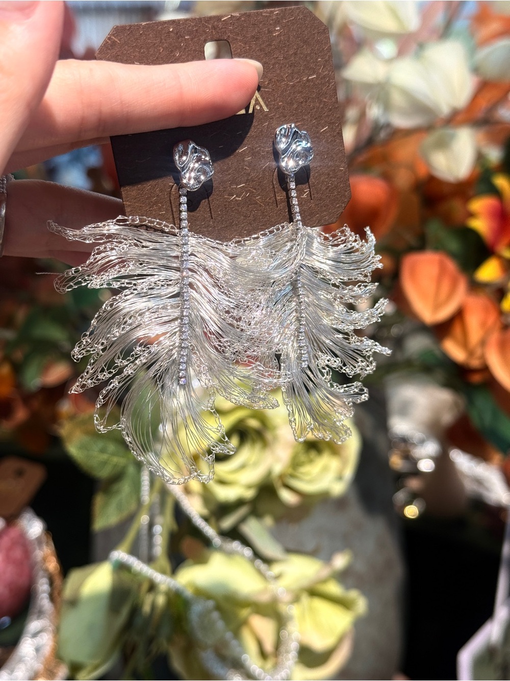 Silver Feather Fringe Drop Earrings - Elegant Women's Jewelry